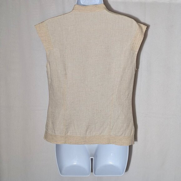 PART TWO DENMARK 100% LINEN SHIRT CROP TOP vest Sz S or 34 EU SNAP BUTTONS BEIGE - Picture 3 of 10